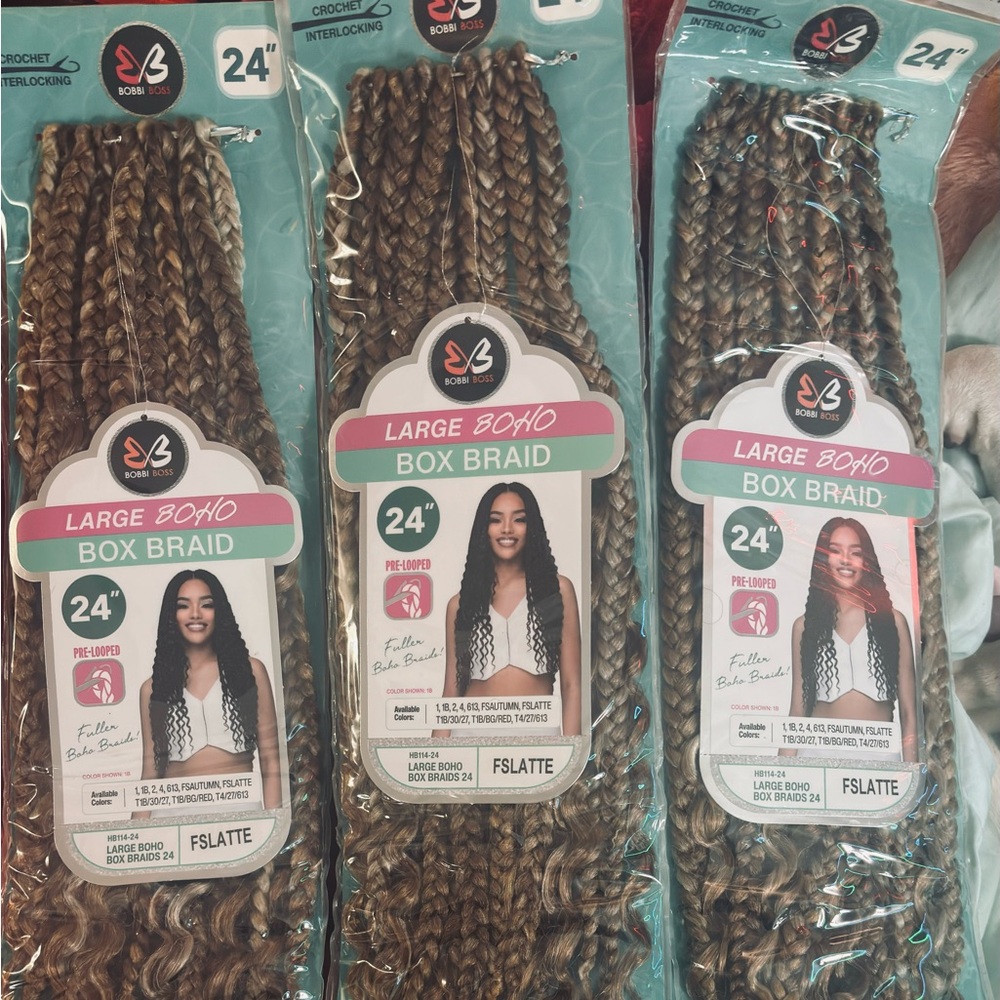 BRAND NEW Large Boho  Bobbi Boss Box Braid 24” Pre-Looped Braids